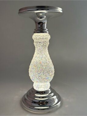 Bath & Body Works Lighted Silver Swirling Glitter Pedestal 3 Wick Candle Holder